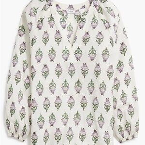 NWT J. Crew Factory Printed popover blouse Sz XXS White Print #